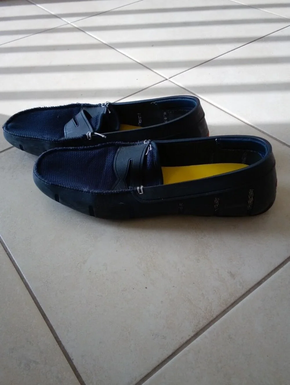 Swims Navy Slip-On Loafers with Yellow Insole